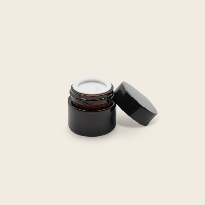 Borcan sticla ambra cu capac negru, 10ml