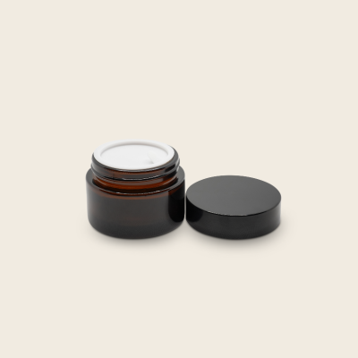 Borcan sticla ambra cu capac negru, 30ml