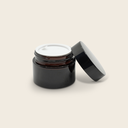 Borcan sticla ambra cu capac negru, 50ml