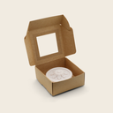 Cutie carton kraft maro cu geam PVC, 8cm*8cm*3.5cm