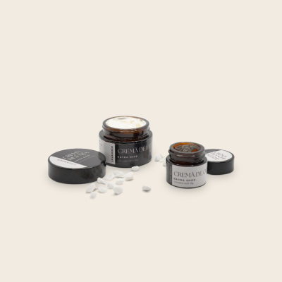 Borcan sticla ambra cu capac negru, 30g