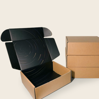 Cutie din carton kraft, interior print negru model, 21cm*17cm*7cm