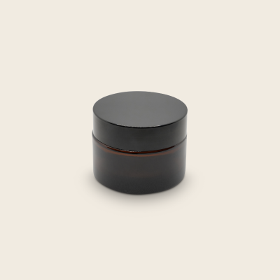 [MF011] Borcan sticla ambra cu capac negru, 30g