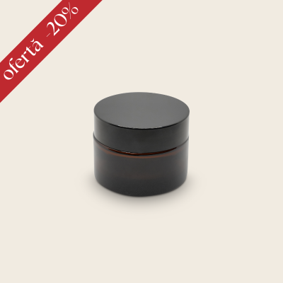 [MF011] Borcan sticla ambra cu capac negru, 30g