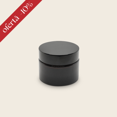 [MF012] Borcan sticla ambra cu capac negru, 50g