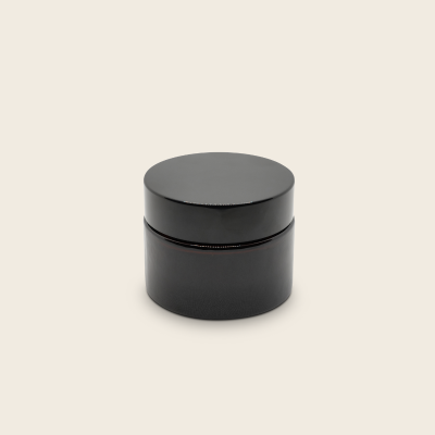 [MF012] Borcan sticla ambra cu capac negru, 50g