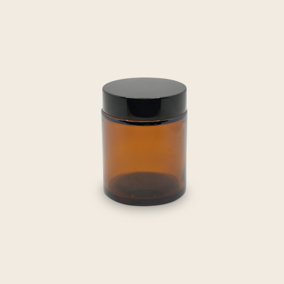 [MF013] Borcan sticla ambra cu capac negru,100g