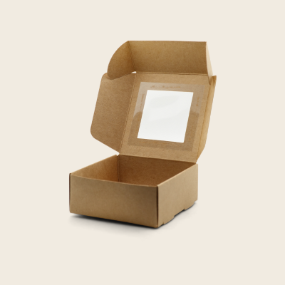 [MF032] Cutie din carton kraft maro cu geam, 8cm*8cm*3.5cm