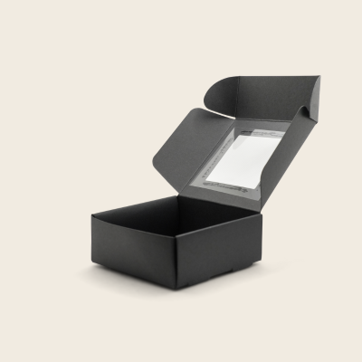 [MF033] Cutie din carton kraft neagra cu geam, 8cm*8cm*3.5cm